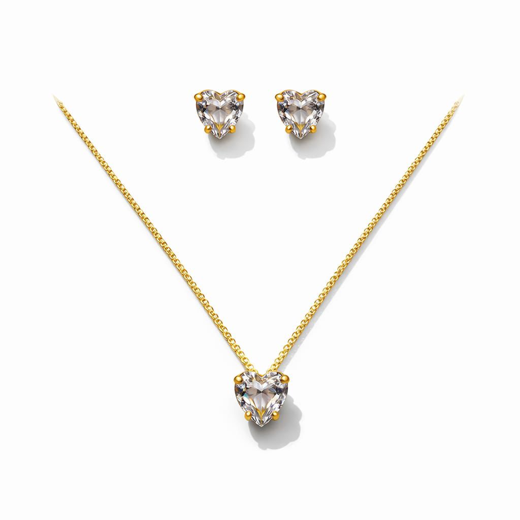 Conjunto Radiante - Detalhado Com Zircônias - Coleção Aurora - Banhado a Ouro 18k