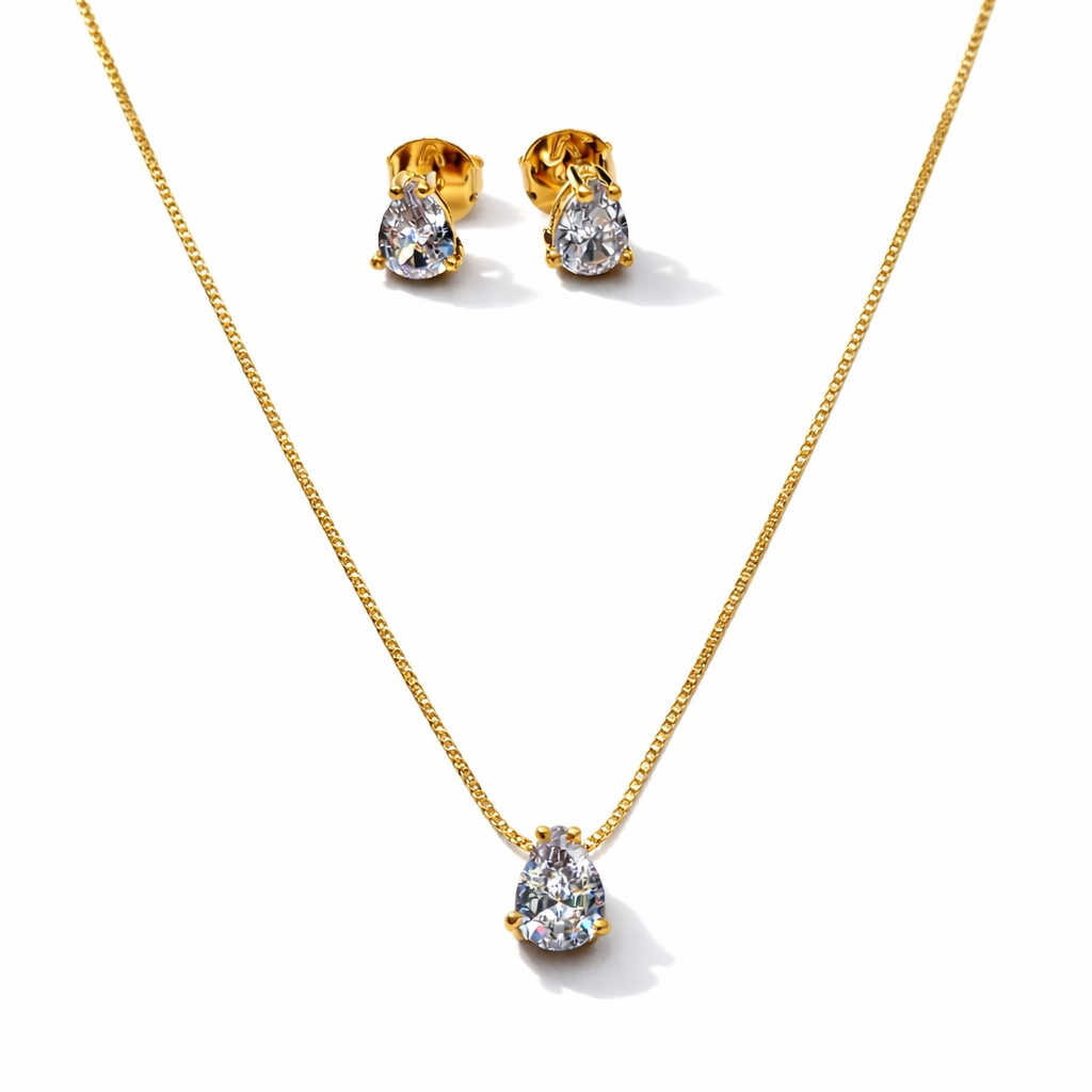 Conjunto Orvalho - Detalhado Com Zircônias  - Coleção Aurora - Banhado a Ouro 18k