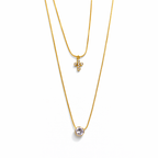 Colar Ponto Celeste - Duplo Colar C/ Pingentes de Ponto de Luz  e Cruz - Coleção Aurora - Banhado a Ouro 18k