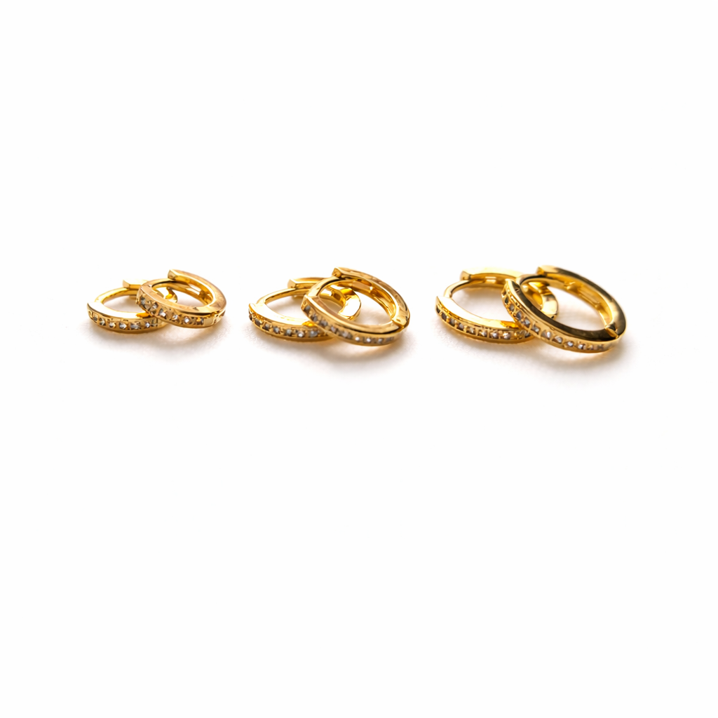 Trio de Brincos Lia - Argolas Cravejadas - Coleção Aurora - Banhados a Ouro 18k